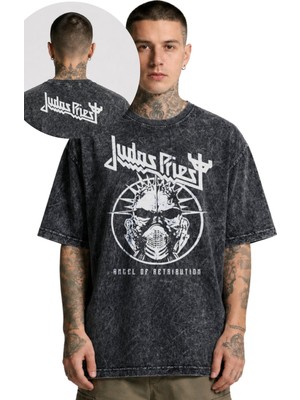Fuddy Moda Unisex Oversize Judas Priest Angel Of Retribution Ense Baskılı Yıkamalı Rock Metal Band Tişört