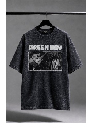 Fuddy Moda Unisex Green Day Members Baskılı Yıkamalı Tişört, Oversize Punk Rock Band Temalı Retro Tshirt
