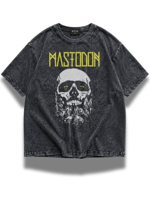 Fuddy Moda Unisex Mastodon Baskılı Yıkamalı Tişört, Oversize Rock Metal Band Temalı Vintage Tshirt