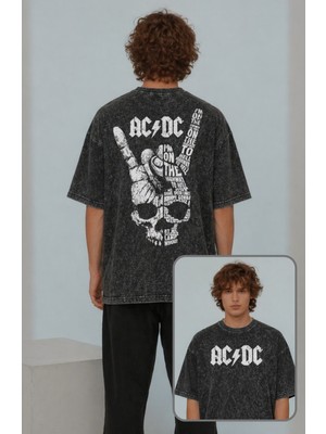 Fuddy Moda Unisex Oversize Ac-Dc I'm On The Highway To Well Sırt Yıkamalı Rock Band Temalı Vintage T-Shirt