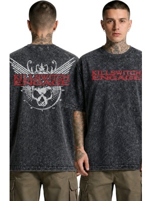 Fuddy Moda Unisex Killswitch Engage Sırt Baskılı Yıkamalı Tişört, Oversize Rock Metal Band Temalı Retro Tshirt