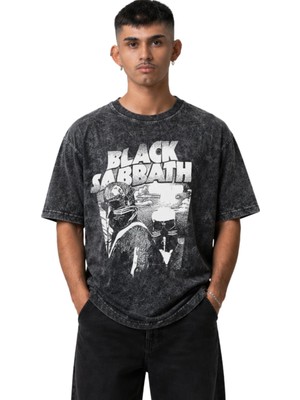 Fuddy Moda Unisex Black Sabbath Never Say Die Baskılı Yıkamalı T-Shirt, Oversize Rock Band Temalı Retro Tişört
