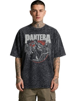Fuddy Moda Unisex Pantera Members Baskılı Yıkamalı Tişört, Oversize Rock Band Temalı Vintage Tshirt