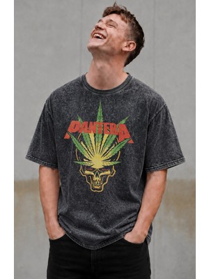 Fuddy Moda Unisex Oversize Pantera Baskılı Yıkamalı Rock Band Temalı Tişört