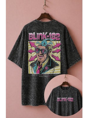 Fuddy Moda Unisex Oversize BLINK-182 Pink Sırt Baskılı Rock Band Temalı Yıkamalı T-Shirt
