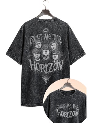 Fuddy Moda Unisex Oversize Bring Me The Horizon Members Sırt Baskılı Yıkamalı Rock Band Vintage T-Shirt