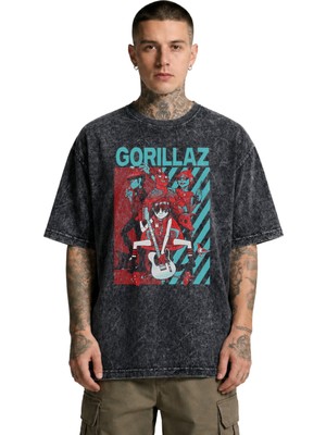 Fuddy Moda Unisex Oversize Gorillaz Members Baskılı Yıkamalı Rock Band Tişört
