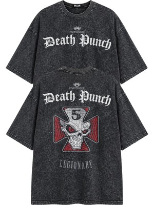 Fuddy Moda Unisex Oversize Five Finger Death Punch Sırt Baskılı Yıkamalı Rock Metal Band Tişört
