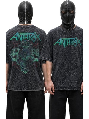 Fuddy Moda Unisex Oversize Anthrax Skull Sırt Yıkamalı Rock Band Temalı Vintage T-Shirt