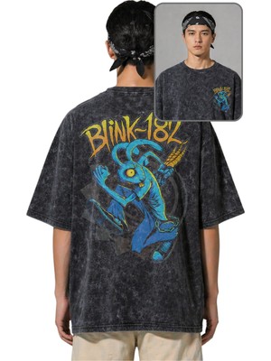 Fuddy Moda Unisex Oversize BLINK-182 Sırt Baskılı Rock Band Temalı Yıkamalı T-Shirt