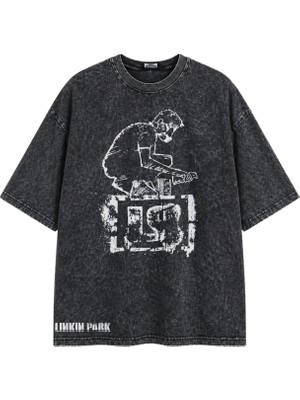 Fuddy Moda Unisex Oversize Lp Linkin Park Sprey Baskılı Yıkamalı Vintage Tişört
