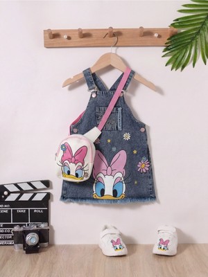 Nota Kids Ördek Baskılı Kız Çocuk Kot Jile Elbise ve Çanta Takımı