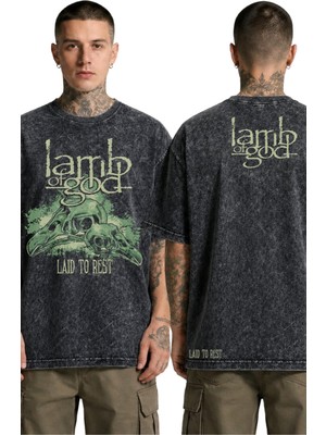 Fuddy Moda Unisex Oversize Lamb Of God Laid To Rest Ense ve Detay Baskılı Yıkamalı Rock Band Tişört