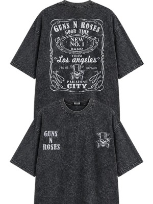 Fuddy Moda Unisex Guns N' Roses Good Time Sırt Baskılı Yıkamalı Tişört, Oversize Rock Band Temalı Retro Tshirt