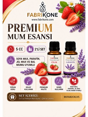 Fabrikone Premium Mum Esansı 5 cc 2'li Set - Çilek, Lavanta - Soya Wax, Parafin, Jel Wax ve Bal Mumu Uyumlu BKFAB2CKLV5