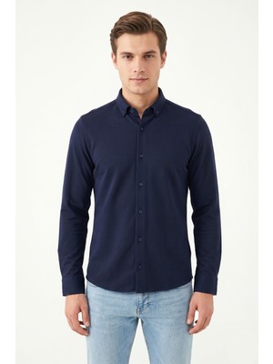 Advante Erkek Spor Slim Fit Uzun Kol Petek Dokulu Gömlek BGL-ST05482