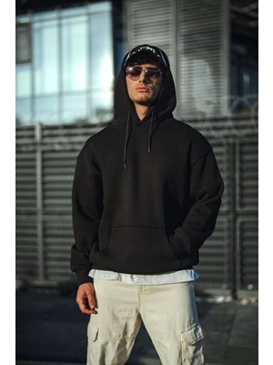Nemere Üç Iplik Penye Kapşonlu Basic Sweatshirt - Siyah