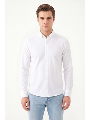 Advante Erkek Spor Slim Fit Uzun Kol Petek Dokulu Gömlek BGL-ST05483