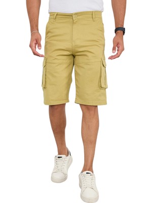 Rizzup Erkek Camel Likralı Gabardin Modern Fit Kargo Kapri Şort – Çok Cepli Yazlık Rahat Kesim Şort 2014