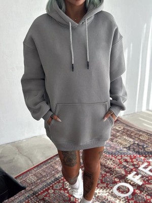 Nemere Kapüşonlu Üç Iplik Penye Basic Sweatshirt - Boyalı Gri