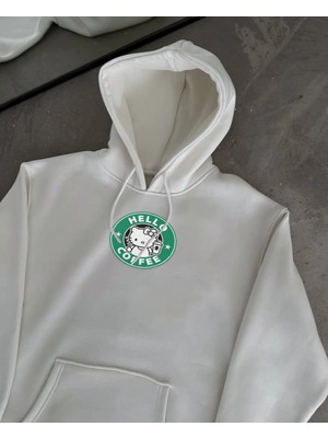 Nemere Üç Iplik Penye Uzun Kol Kapüşonlu Sweatshirt - Beyaz