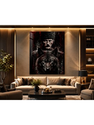 Lumcent Atatürk & Bozkurt Temalı Premium Kanvas Tablo- Güç, Liderlik ve Asil Duruşun Modern Sanat ile Buluştuğu Özel Tasarım