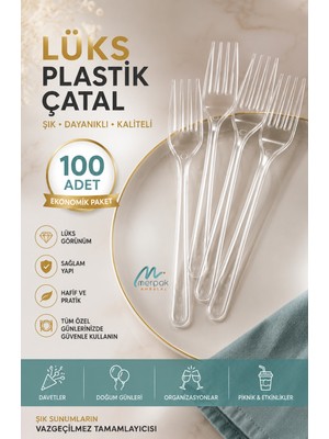 Merpak Ambalaj Sert Kalın Plastik Çatal Lüks 100'LÜ Kullan At Kalın Plastik Çatal