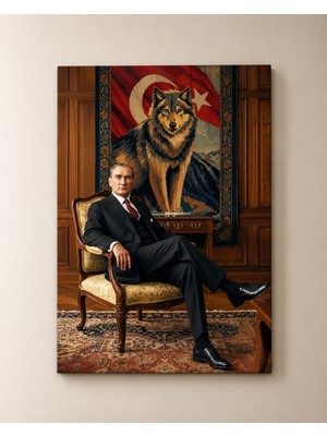 Lumcent Atatürk & Bozkurt Temalı Premium Kanvas Tablo- Güç, Liderlik ve Asil Duruşun Modern Sanat ile Buluştuğu Özel Tasarım