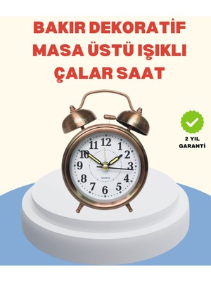 Metal Bronz Nostaljik Masa Saati Alarmlı Büyük Boy Sessiz Mekanizmalı Nemere