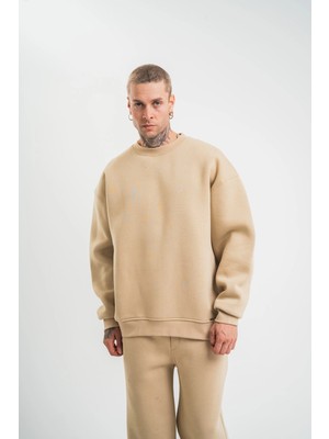 Nemere Uzun Kol Bisiklet Yaka Basic Sweatshirt - Bej