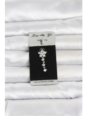 Inure Jewelry 316L Cerrahi Çelik Sallantılı Çiçek Model Göbek Piercing