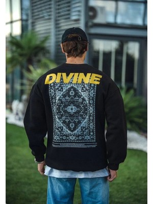Nemere Kışlık Bisiklet Yaka Baskılı Sweatshirt - Siyah