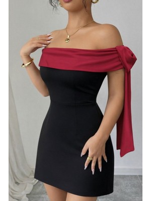 Cotton Lab Cottonlab Kadın Madonna Yakalı Kurdela Detaylı Kısa Ithal Krep Elbise