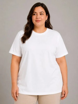 Battal Big Size Basic Tişört Bisiklet Yaka Rahat Kalıp T-Shirt - Beyaz