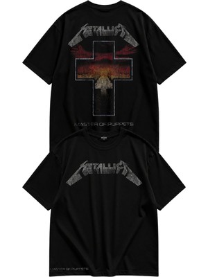 Fuddy Moda Unisex Metallica Master Of Puppets Sırt ve Detay Baskılı Tişört, Oversize Rock Band Temalı Tshirt