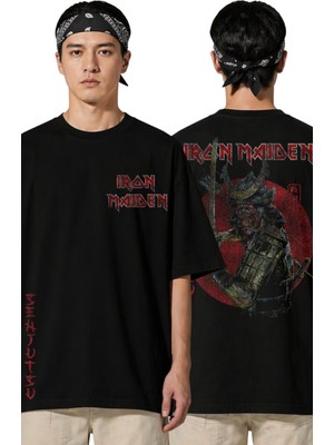 Fuddy Moda Unisex Iron Maiden Senjutsu Sırt Baskılı Tişört, Oversize Rock Band Temalı Tshirt