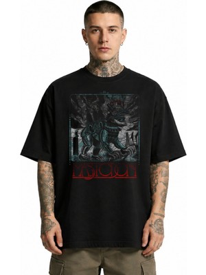 Fuddy Moda Unisex Mastodon Baskılı Bisiklet Yaka Tişört, Oversize Rock Metal Band Temalı Tshirt