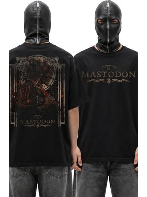Fuddy Moda Unisex Mastodon Sırt Baskılı Bisiklet Yaka Tişört, Oversize Rock Metal Band Temalı Tshirt