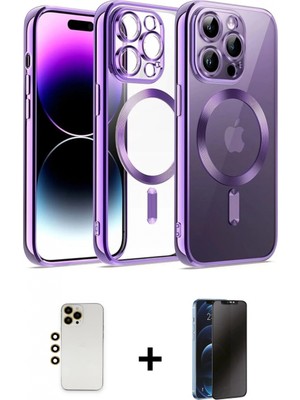 Marsilyan™- iPhone 12 Pro Kılıf Nova Işık Özel Seri - Siyah 3D Antistatik Hayalet Cam Ekran Koruyucu + Shine Kamera Lens - Gd