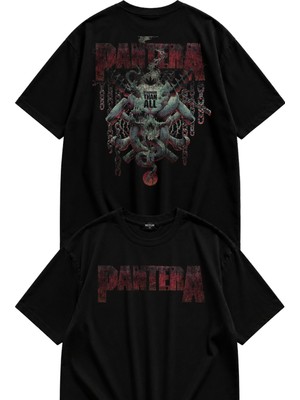 Fuddy Moda Unisex Pantera Stronger Than All Sırt Baskılı Tişört, Oversize Rock Band Temalı Tshirt