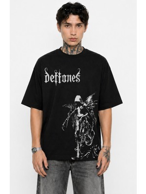 Fuddy Moda Unisex Deftones Angel Mega Baskılı Bisiklet Yaka Tişört, Oversize Rock Band Temalı T-Shirt
