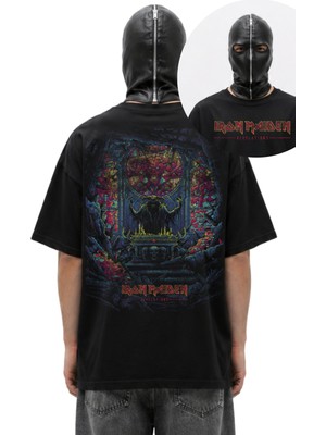 Fuddy Moda Unisex Iron Maiden Revelations Sırt Baskılı Tişört, Oversize Rock Band Temalı Tshirt