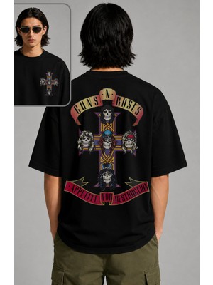 Fuddy Moda Unisex Oversize Guns N' Roses Members Horror Face Sırt Baskılı Rock Band Tişört