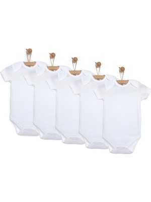 bebekokusu Hellobaby Unisex (5 Adet)  Beyaz Body Bisiklet Yaka Kısa Kol Beyaz