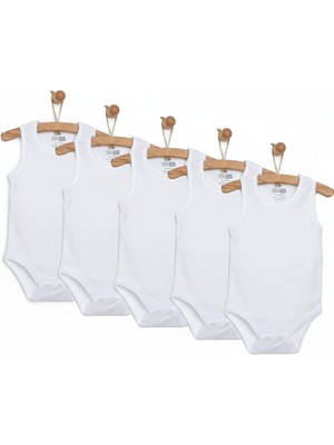 bebekokusu Hellobaby Unisex 5li Beyaz Body Zarf Yaka Atlet Kol