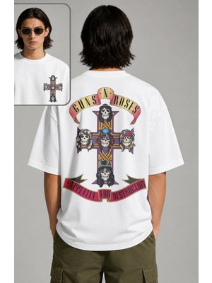 Fuddy Moda Unisex Oversize Guns N' Roses Members Horror Face Sırt Baskılı Rock Band Tişört