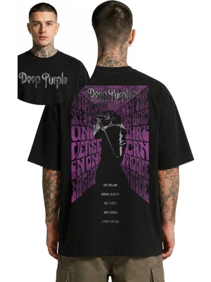 Fuddy Moda Unisex Deep Purple Members Name Sırt Baskılı Bisiklet Yaka Tişört,oversize Rock Band Temalı T-Shirt