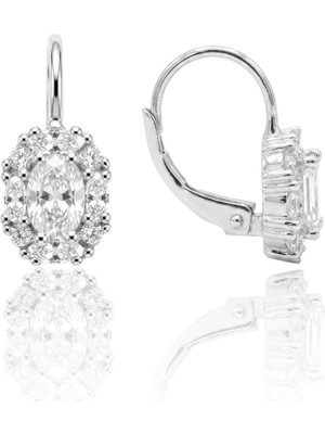 Söğütlü Silver 925 Ayar Gümüş Küpe Işıltılı Oval Anturaj Pırlanta Modeli Zirkon Taşlı Kadın Küpe SGTL13373RODAJ