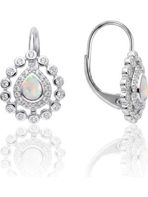 Söğütlü Silver 925 Ayar Gümüş Küpe Damla Kesim Mistik Opal ve Zirkon Taşlı Tasarım Kadın Küpe SGTL13375RODAJ