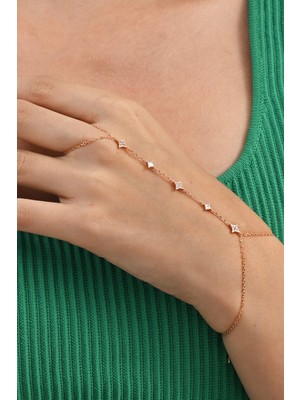 Söğütlü Silver 925 Ayar Gümüş Rose Altın Kaplama Kutup Yıldızı  Işıltılı Baget Taşlı Kadın Şahmeran SGTL13037ROSE